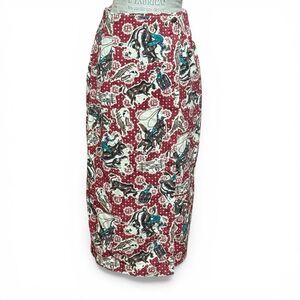 Vintage State Of The Art Red Western Print Wrap Pencil Skirt Red White Teal 9